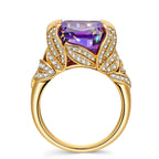 12x12mm Cushion Modified Brilliant Cut Ice-Frosted Sparkle Lab Zircon Pavé Classic Engagement Ring – 14K Yellow Gold Plated