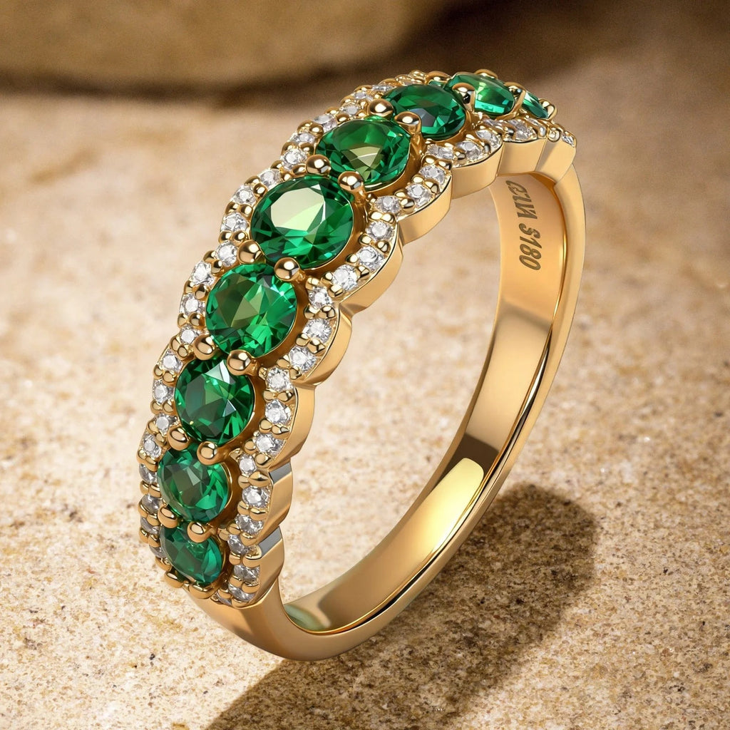 Round Brilliant Cut Vivid Violet Lab-Certified Purple Sapphire Half Eternity Ring – 14K Yellow Gold Plated