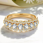 Round Brilliant Cut Vivid Violet Lab-Certified Purple Sapphire Half Eternity Ring – 14K Yellow Gold Plated