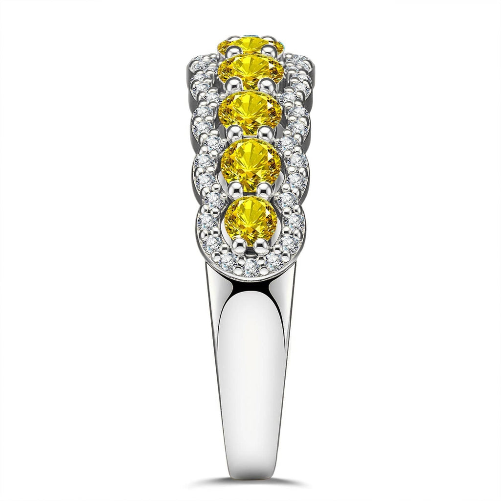 Round Brilliant Cut Vivid Violet Lab-Certified Purple Sapphire Half Eternity Ring – 14K Yellow Gold Plated