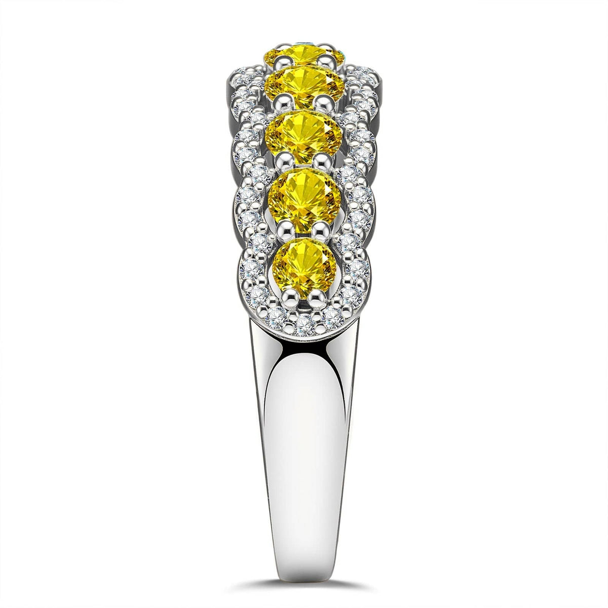 Round Brilliant Cut Vivid Violet Lab-Certified Purple Sapphire Half Eternity Ring – 14K Yellow Gold Plated