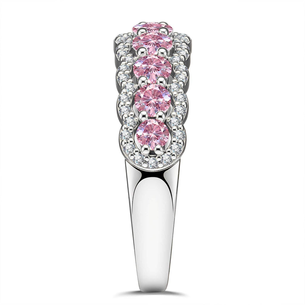 Round Brilliant Cut Vivid Violet Lab-Certified Purple Sapphire Half Eternity Ring – 14K Yellow Gold Plated