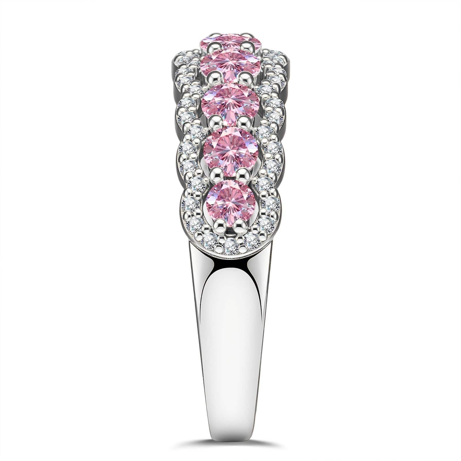 Round Brilliant Cut Vivid Violet Lab-Certified Purple Sapphire Half Eternity Ring – 14K Yellow Gold Plated