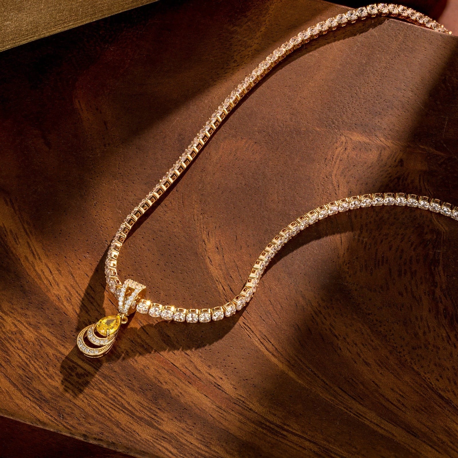 Sterling Silver Tennis Chain Mermaid’s Tear Charms Necklace Set – 14K Gold Plated