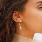 Sterling Silver Blossom on Bone Charms Earrings Set With Enamel In 14K Gold Plated