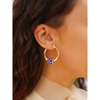 Violet Starry Sky Tarnish-Resistant Silver Charms Earrings Set L Size Classic Hoop Earrings with Sterling Silver Ear Post In 14K Gold Plated