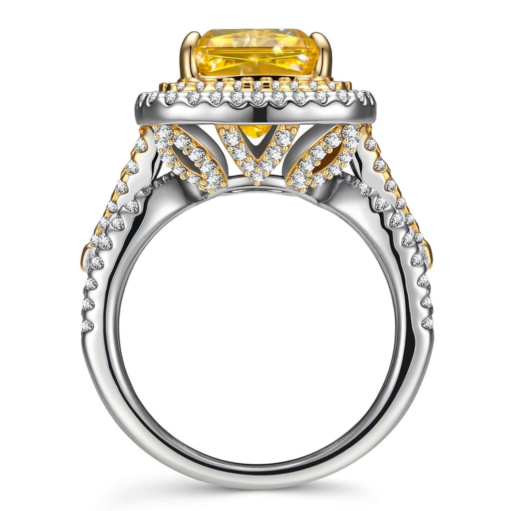 Radiant Modified Brilliant Cut Fancy Vivid Yellow Ice-Frosted Sparkle Lab Zircon Halo Classic Engagement Ring – White Gold Plated