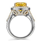 Radiant Modified Brilliant Cut Fancy Vivid Yellow Ice-Frosted Sparkle Lab Zircon Halo Classic Engagement Ring – White Gold Plated