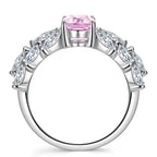 6×8mm Cushion Modified Brilliant Cut Fancy Vivid Pink Ice-Frosted Sparkle Lab Zircon Pavé Classic Engagement Ring – White Gold Plated