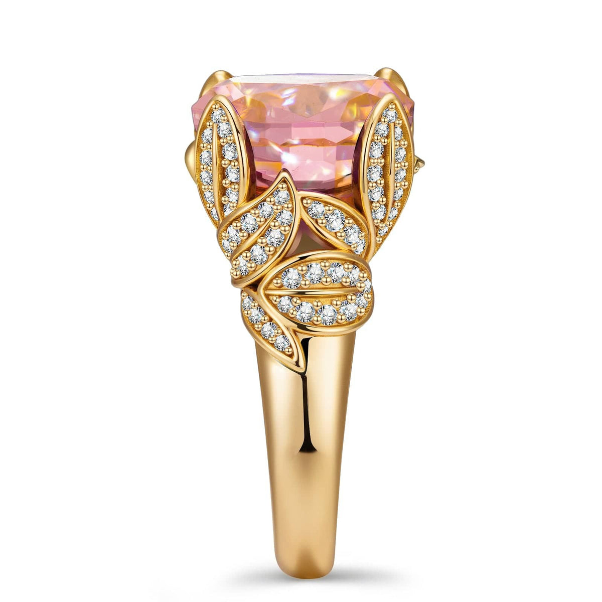 12x12mm Cushion Modified Brilliant Cut Ice-Frosted Sparkle Lab Zircon Pavé Classic Engagement Ring – 14K Yellow Gold Plated
