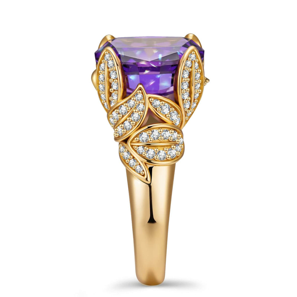 12x12mm Cushion Modified Brilliant Cut Ice-Frosted Sparkle Lab Zircon Pavé Classic Engagement Ring – 14K Yellow Gold Plated