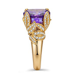 12x12mm Cushion Modified Brilliant Cut Ice-Frosted Sparkle Lab Zircon Pavé Classic Engagement Ring – 14K Yellow Gold Plated