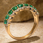 Round Brilliant Cut Vivid Violet Lab-Certified Purple Sapphire Half Eternity Ring – 14K Yellow Gold Plated