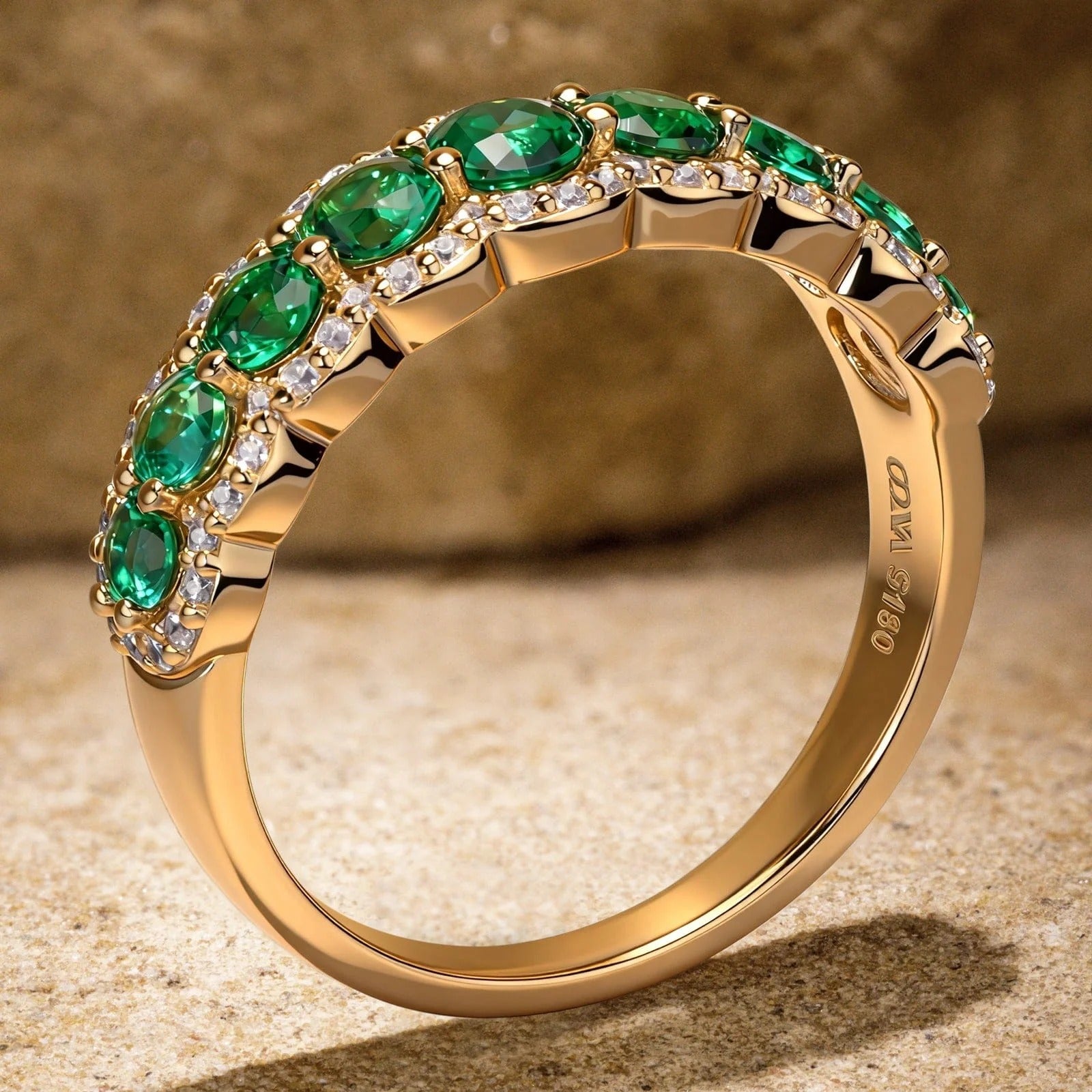 Round Brilliant Cut Vivid Violet Lab-Certified Purple Sapphire Half Eternity Ring – 14K Yellow Gold Plated