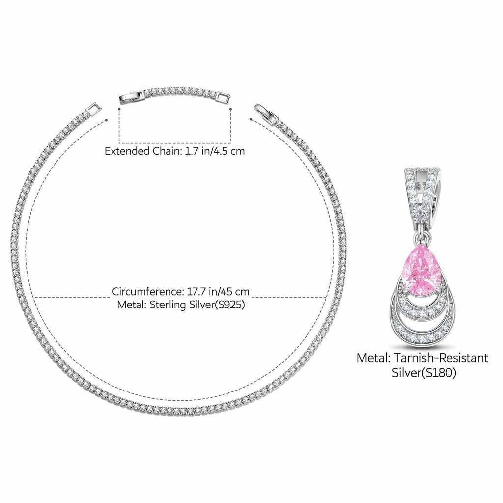 Sterling Silver Tennis Chain Mermaid’s Tear Charms Necklace Set – White Gold Plated