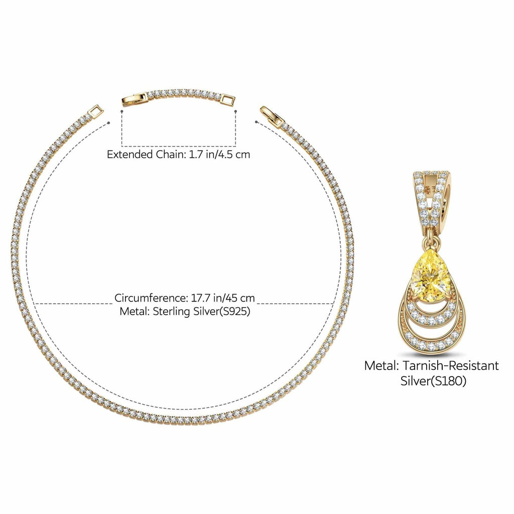Sterling Silver Tennis Chain Mermaid’s Tear Charms Necklace Set – 14K Gold Plated