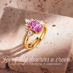 Oval Brilliant Cut Vivid Rose Lab-Certified Pink Sapphire Classic Stackable Ring Set – 14K Yellow Gold Plated