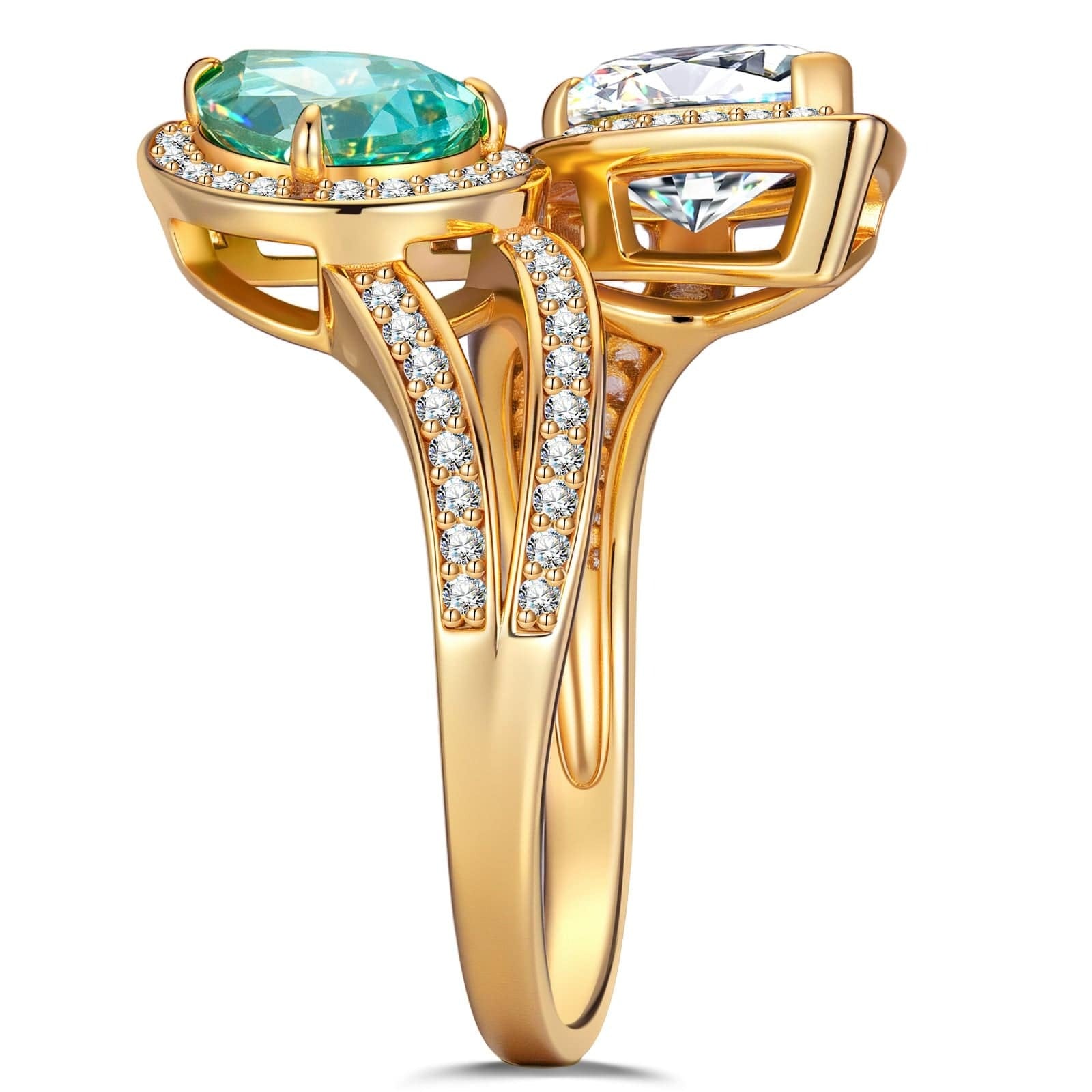 2.20ct Pear Brilliant Cut Lab-Certified Paraiba Tourmaline & Cubic Zirconia Two Stone Classic Engagement Ring – 14K Yellow Gold Plated