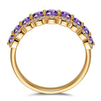 Round Brilliant Cut Vivid Violet Lab-Certified Purple Sapphire Half Eternity Ring – 14K Yellow Gold Plated
