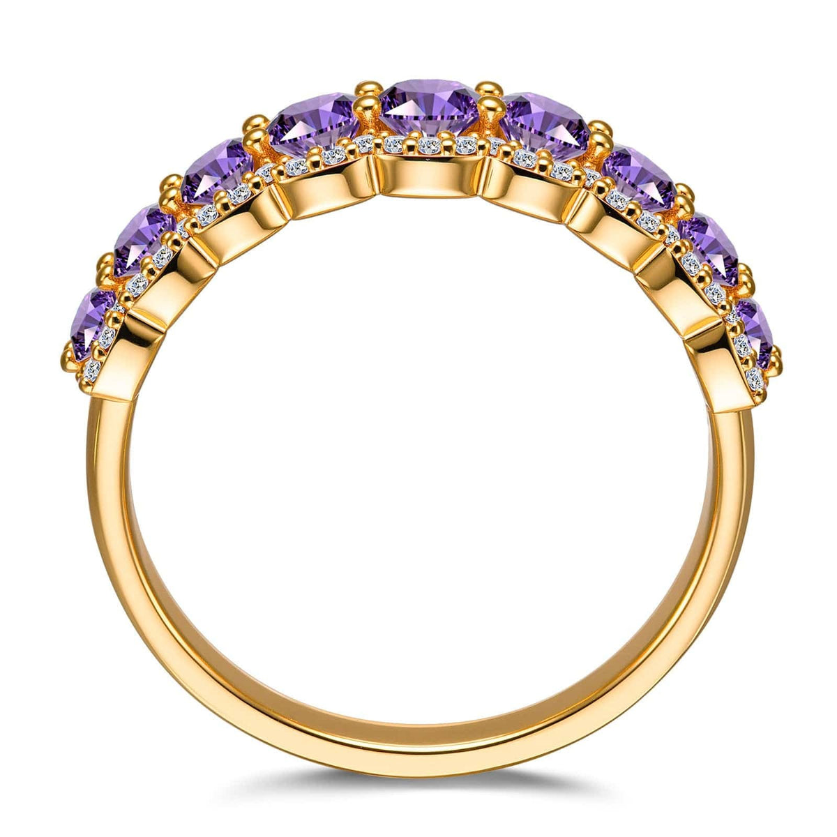 Round Brilliant Cut Vivid Violet Lab-Certified Purple Sapphire Half Eternity Ring – 14K Yellow Gold Plated