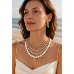 Sterling Silver Pearl Ice Cream Charms Earrings Set In 14K Gold Plated