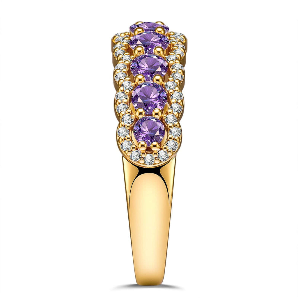 Round Brilliant Cut Vivid Violet Lab-Certified Purple Sapphire Half Eternity Ring – 14K Yellow Gold Plated