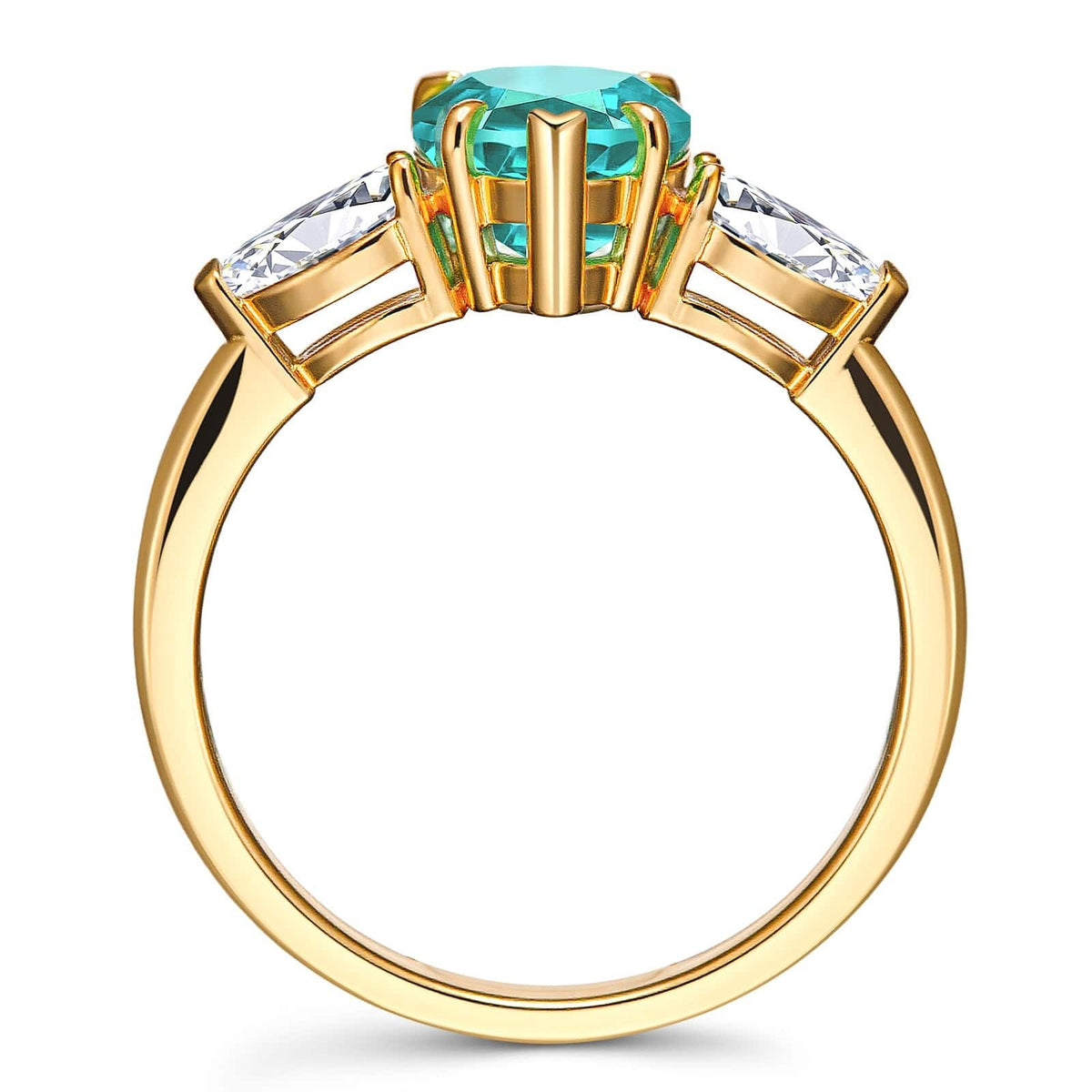 Pear Brilliant Cut Lab-Certified Paraiba Tourmaline Three Stone Classic Engagement Ring – 14K Yellow Gold Plated
