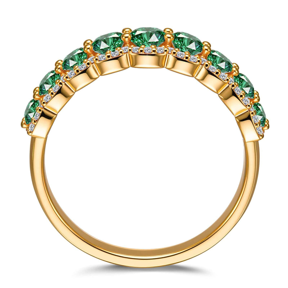 Round Brilliant Cut Vivid Violet Lab-Certified Purple Sapphire Half Eternity Ring – 14K Yellow Gold Plated