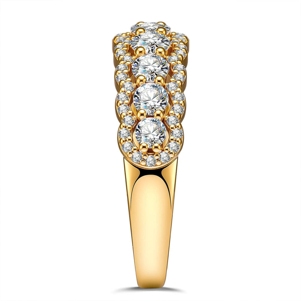Round Brilliant Cut Vivid Violet Lab-Certified Purple Sapphire Half Eternity Ring – 14K Yellow Gold Plated