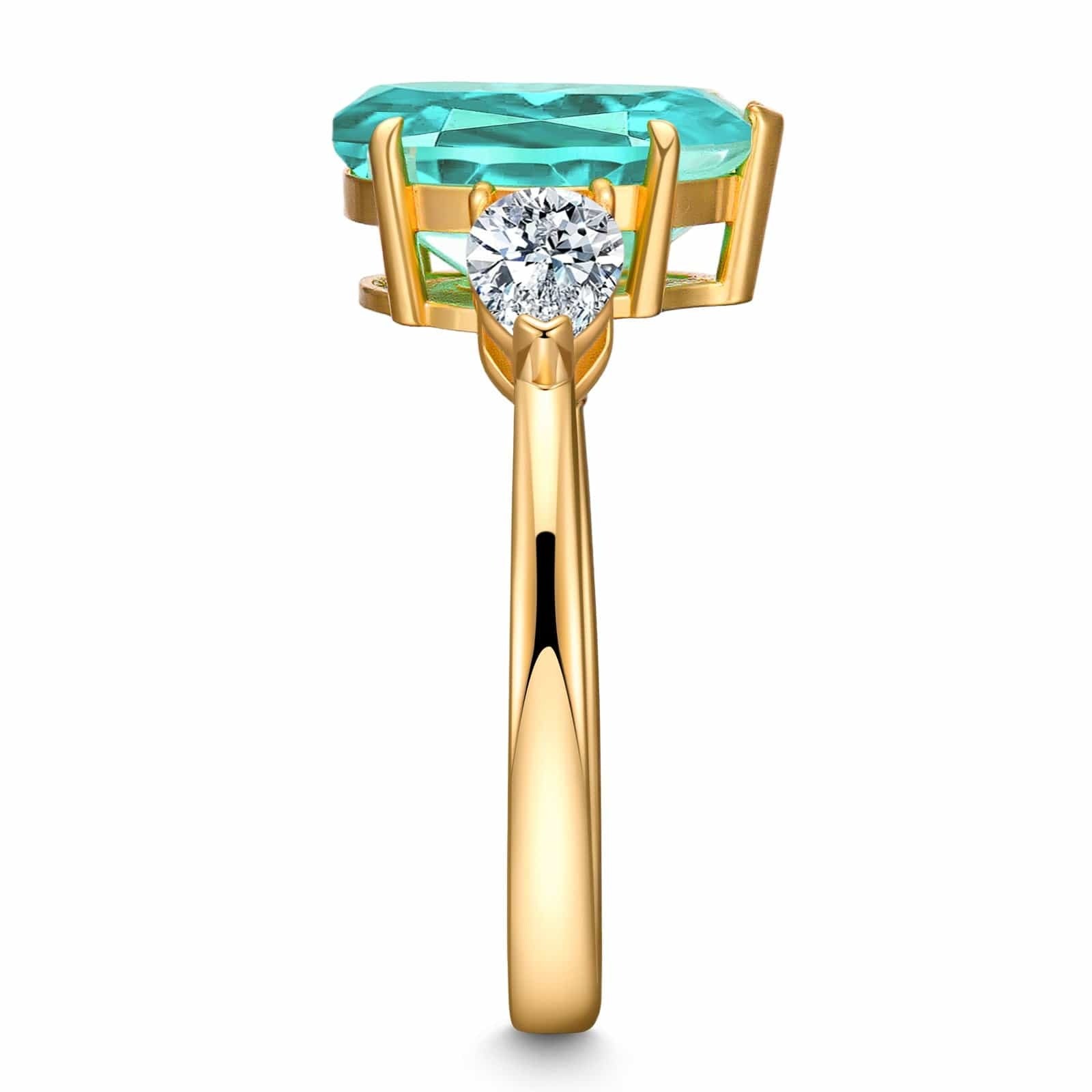 Pear Brilliant Cut Lab-Certified Paraiba Tourmaline Three Stone Classic Engagement Ring – 14K Yellow Gold Plated
