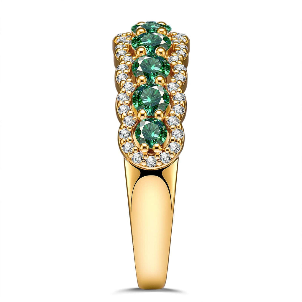 Round Brilliant Cut Vivid Violet Lab-Certified Purple Sapphire Half Eternity Ring – 14K Yellow Gold Plated