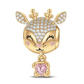 Baby Reindeer Tarnish-Resistant Silver Animal Dangle Charms With Enamel In White Gold Plated - Heartful Hugs Collection