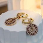 Sterling Silver Elegant Clover Charms Earrings Set With Enamel In 14K Gold Plated