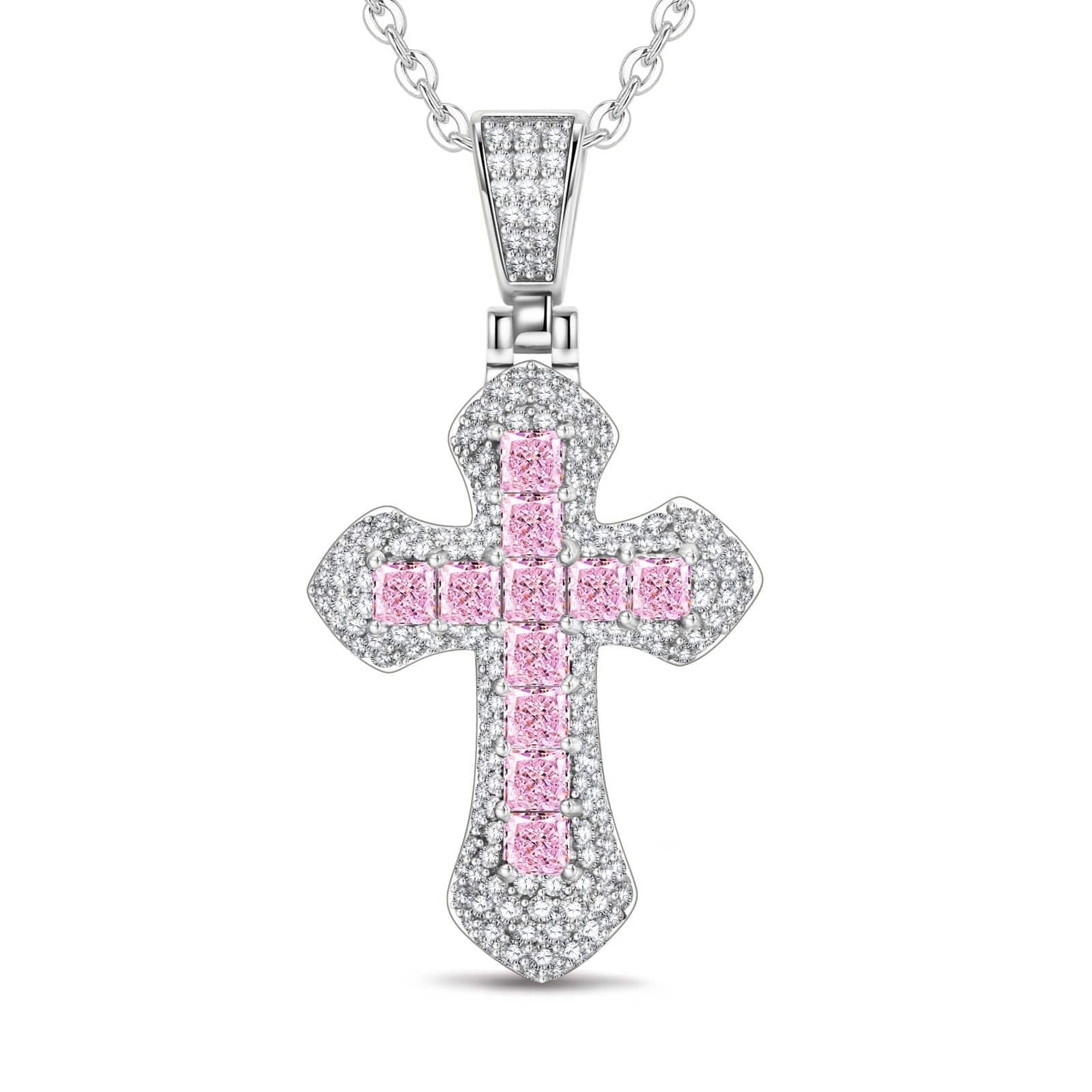 Sterling Silver Divine Blessing Tarnish-Resistant Cross Pendant Necklace – White Gold Plated