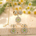 Sterling Silver Adjustable Rope Chain Blossoming Brilliance Charms Necklace & Earrings Set – 14K Gold Plated