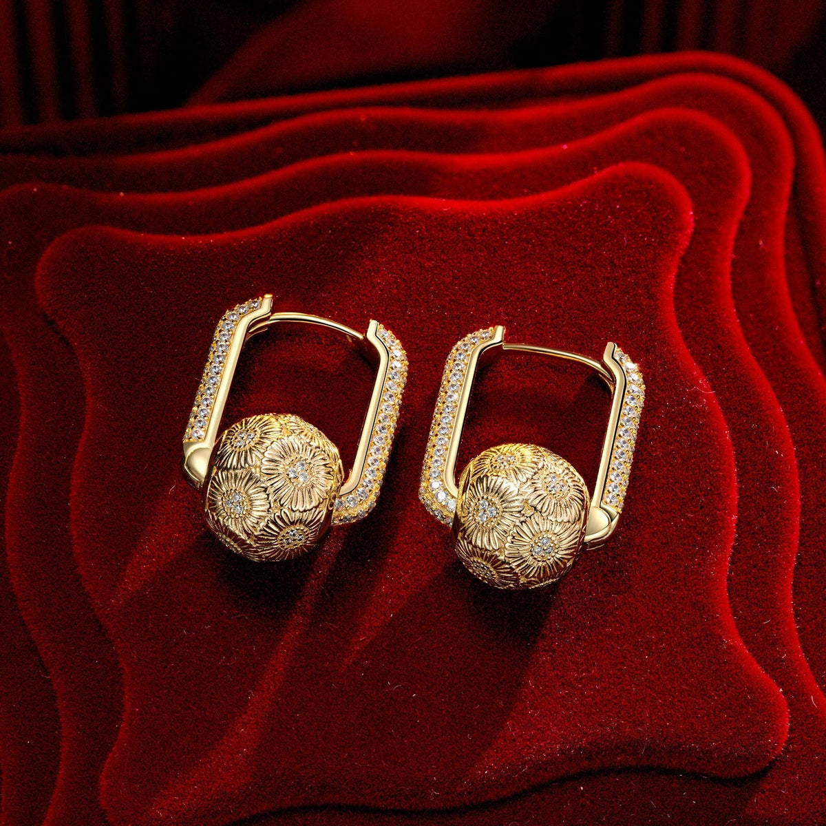 Golden Sunflower Tarnish-Resistant Silver Charms Earrings Set with Sterling Silver Ear Post In 14K Gold Plated
