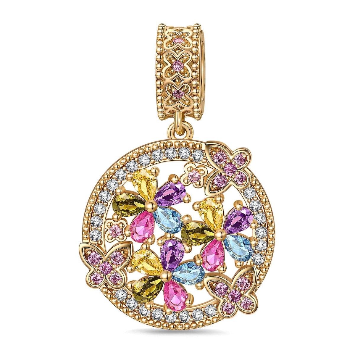 Floral Whirl Tarnish-Resistant Silver Dangle Charms In 14K Gold Plated