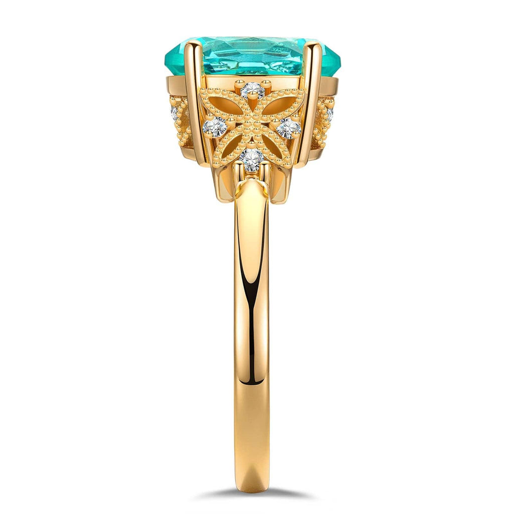 Oval Brilliant Cut Paraiba Tourmaline Pavé Engagement Ring – 14K Yellow Gold Plated