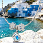 Sterling Silver Whispers in the Ocean Charms Necklace Set – White Gold Plated