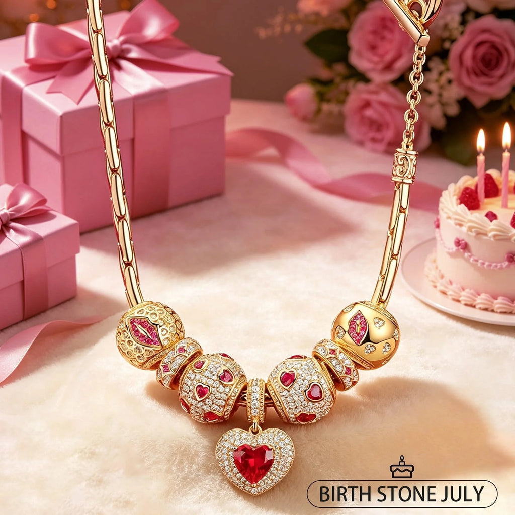 Sterling Silver Glowing Affection Charms Necklace Set – 14K Gold Plated