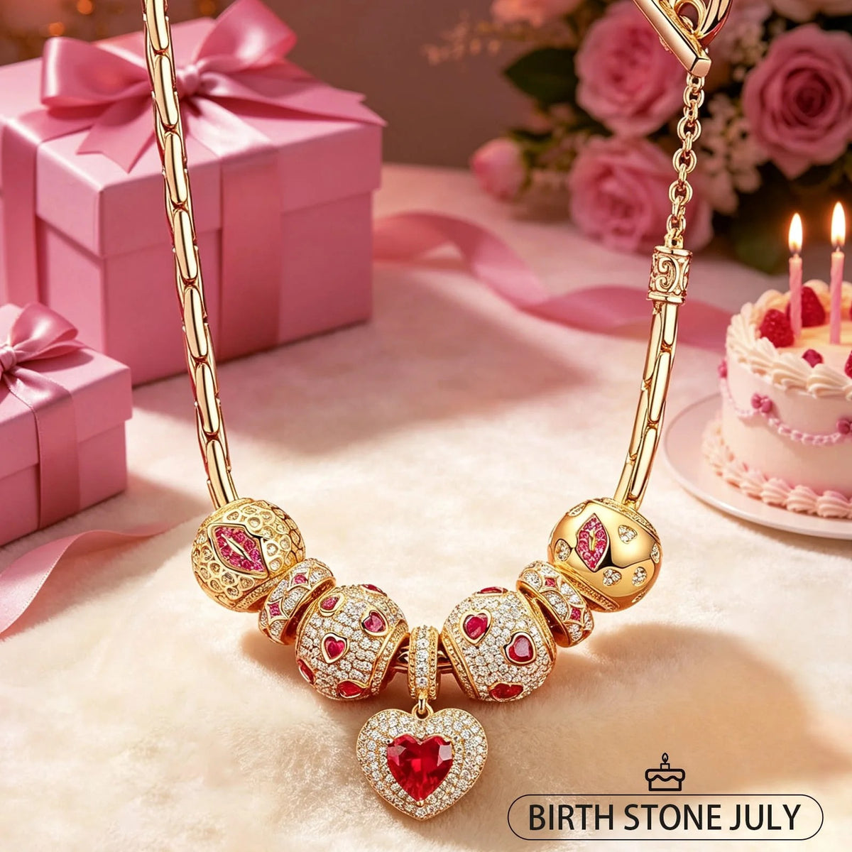 Sterling Silver Glowing Affection Charms Necklace Set – 14K Gold Plated