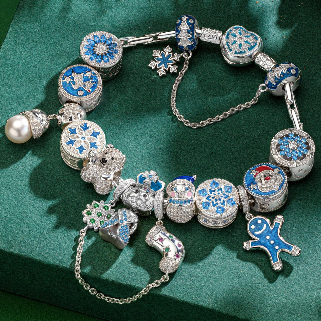 Snowy Christmas Enamel Charm Bracelet Set