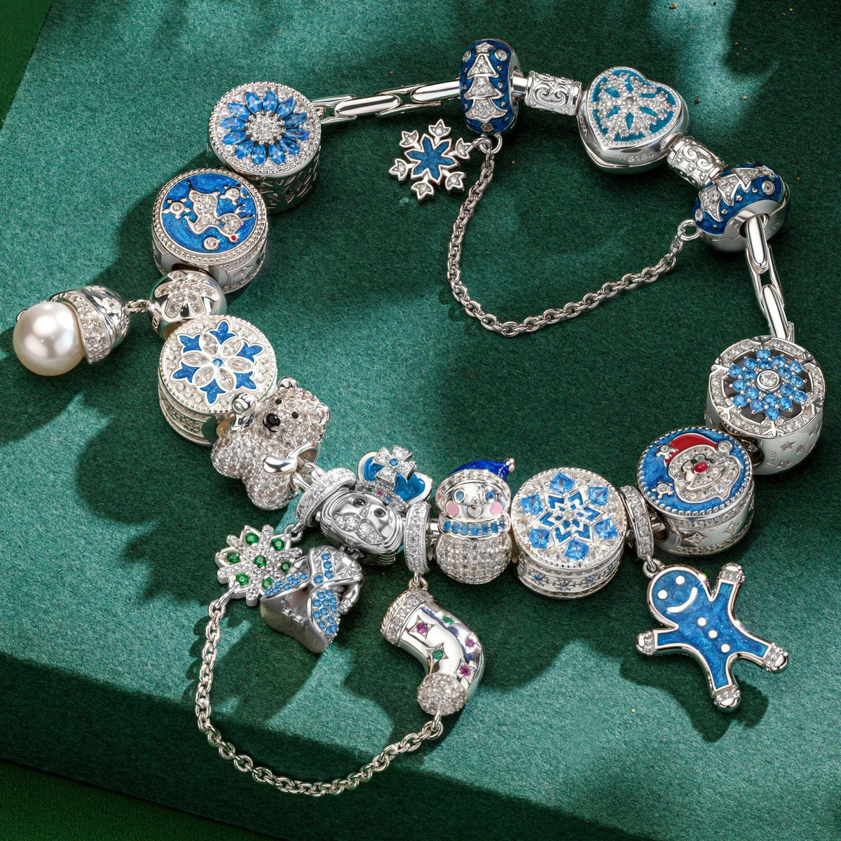 Snowy Christmas Enamel Charm Bracelet Set