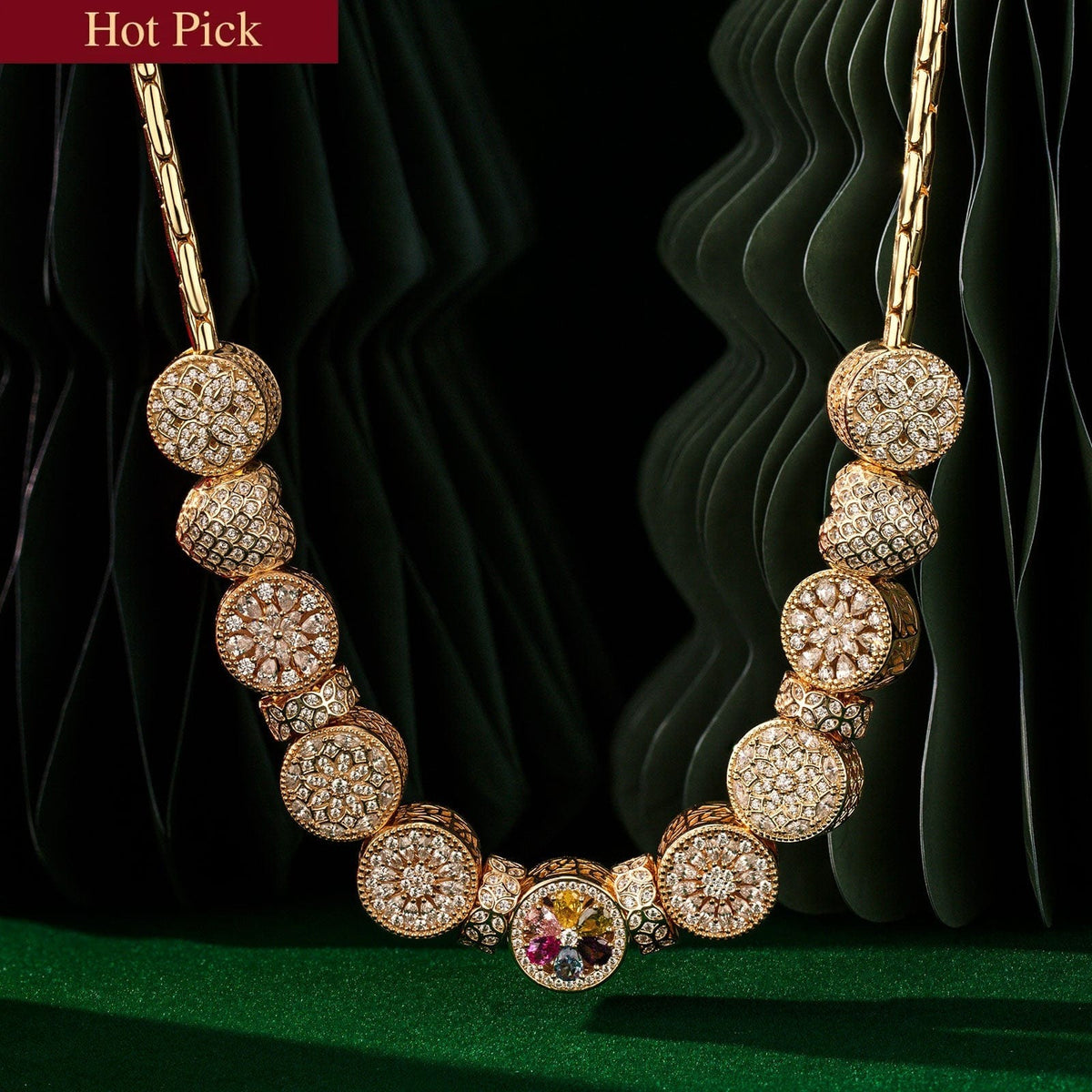 Sterling Silver Golden Snowfall Charms Necklace Set – 14K Gold Plated