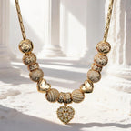 Sterling Silver Gleaming Heartful Treasures Charms Necklace Set – 14K Gold Plated