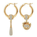 Sterling Silver Vitality of Baseball Charms Earrings Set In 14K Gold Plated