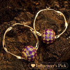 Purple Magic City Tarnish-Resistant Silver Charms Earrings Set M Size Classic Hoop Earrings with Sterling Silver Ear Post With Enamel In 14K Gold Plated