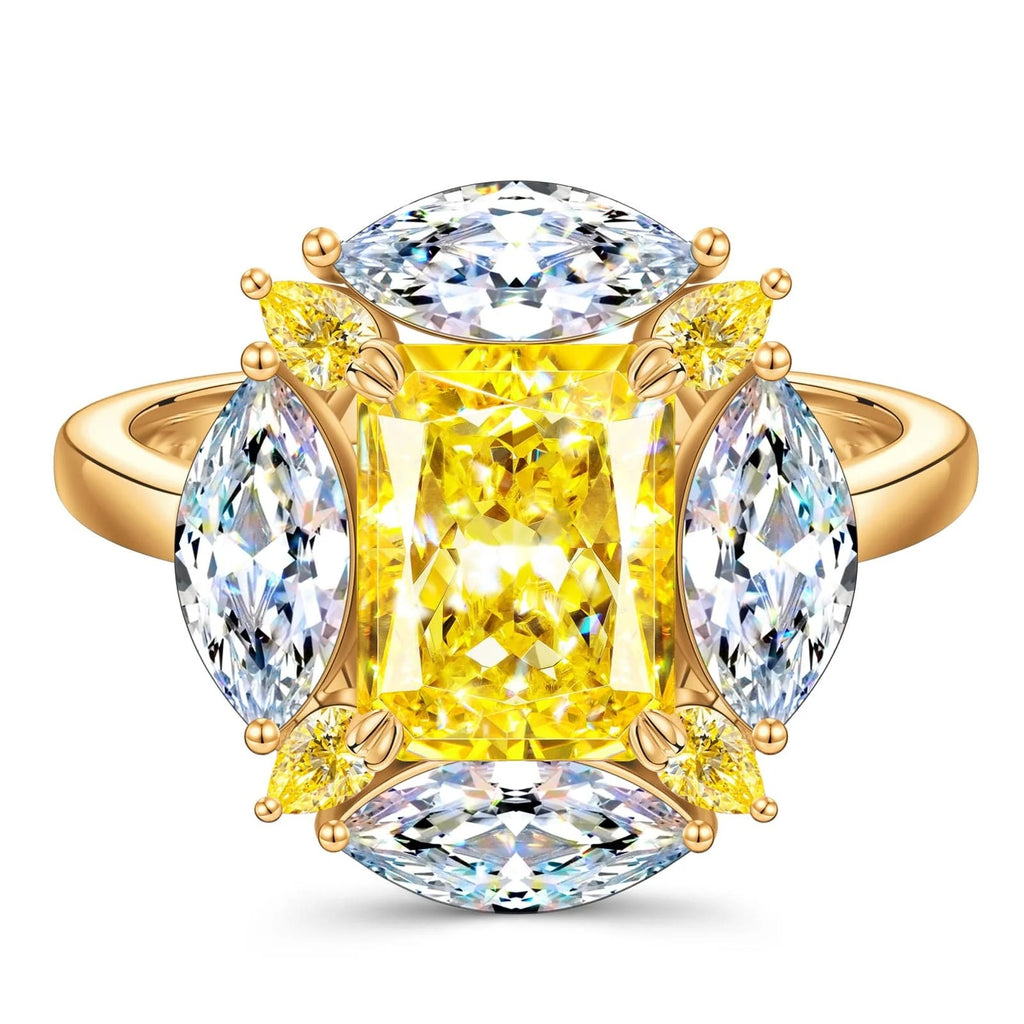 Cushion Modified Brilliant Cut Fancy Vivid Yellow Ice-Frosted Sparkle Lab Zircon Halo Classic Engagement Ring – 14K Yellow Gold Plated