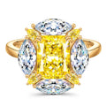 Cushion Modified Brilliant Cut Fancy Vivid Yellow Ice-Frosted Sparkle Lab Zircon Halo Classic Engagement Ring – 14K Yellow Gold Plated