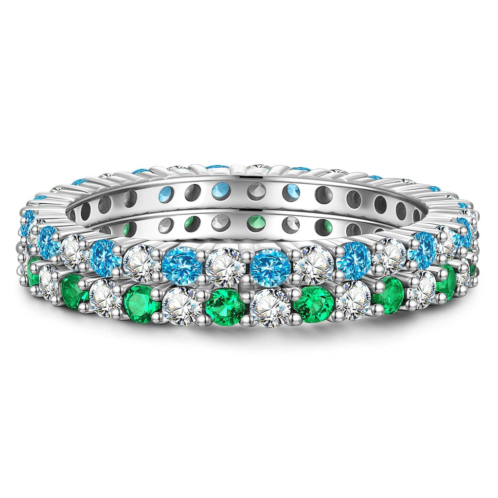 2×2mm Round Brilliant Cut Lab Zircon Stackable Eternity Ring Set – Classic Wedding Bands in White Gold Plated